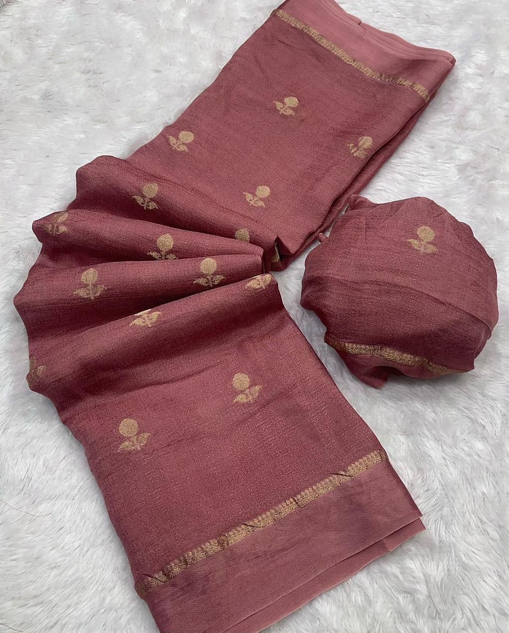 Viscose kadhi Crepe Saree with leaf motifs in all trendy colours