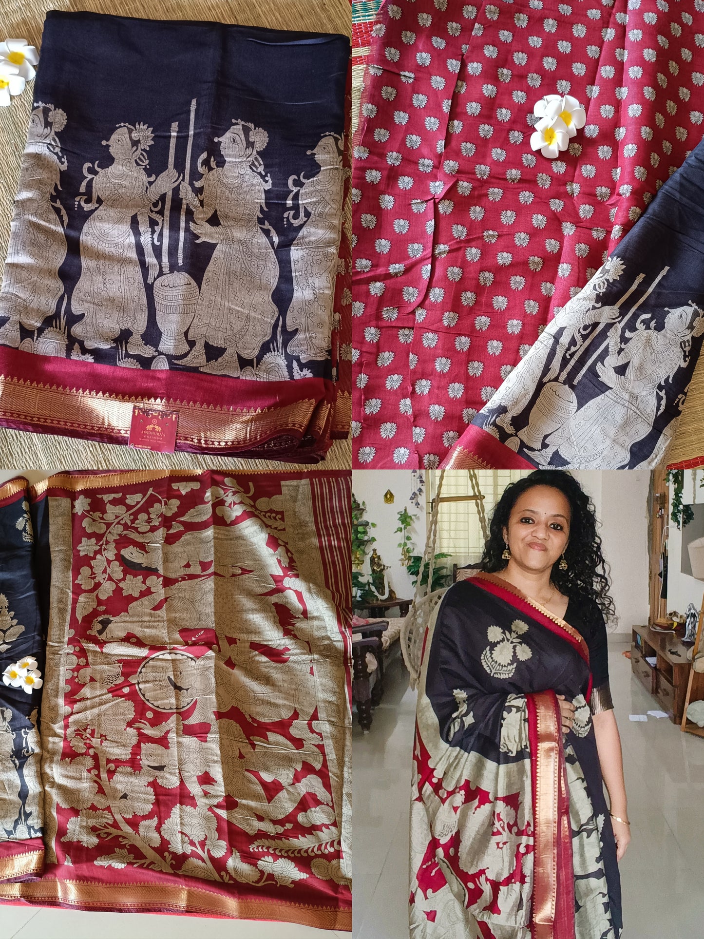 Semi Mangalagiri cotton saree with kalamkari prints