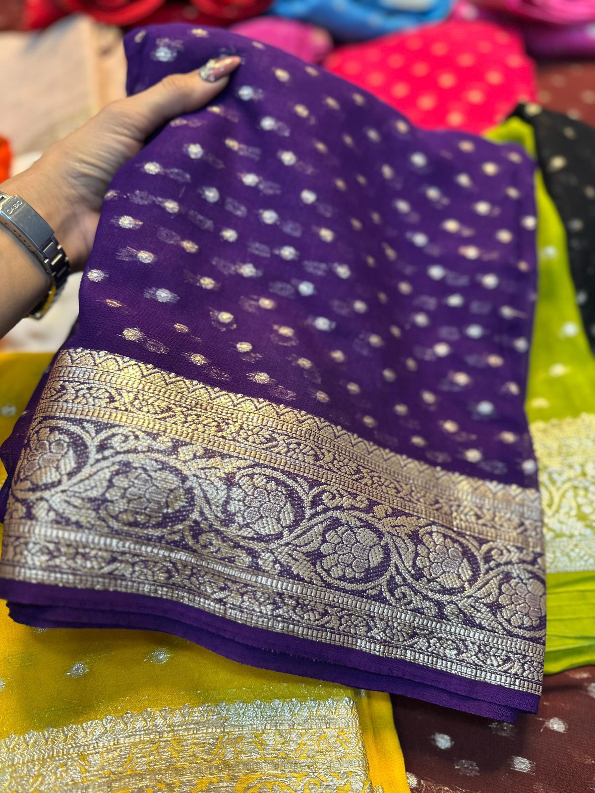 Viscose Georgette Sarees with thousand buttas