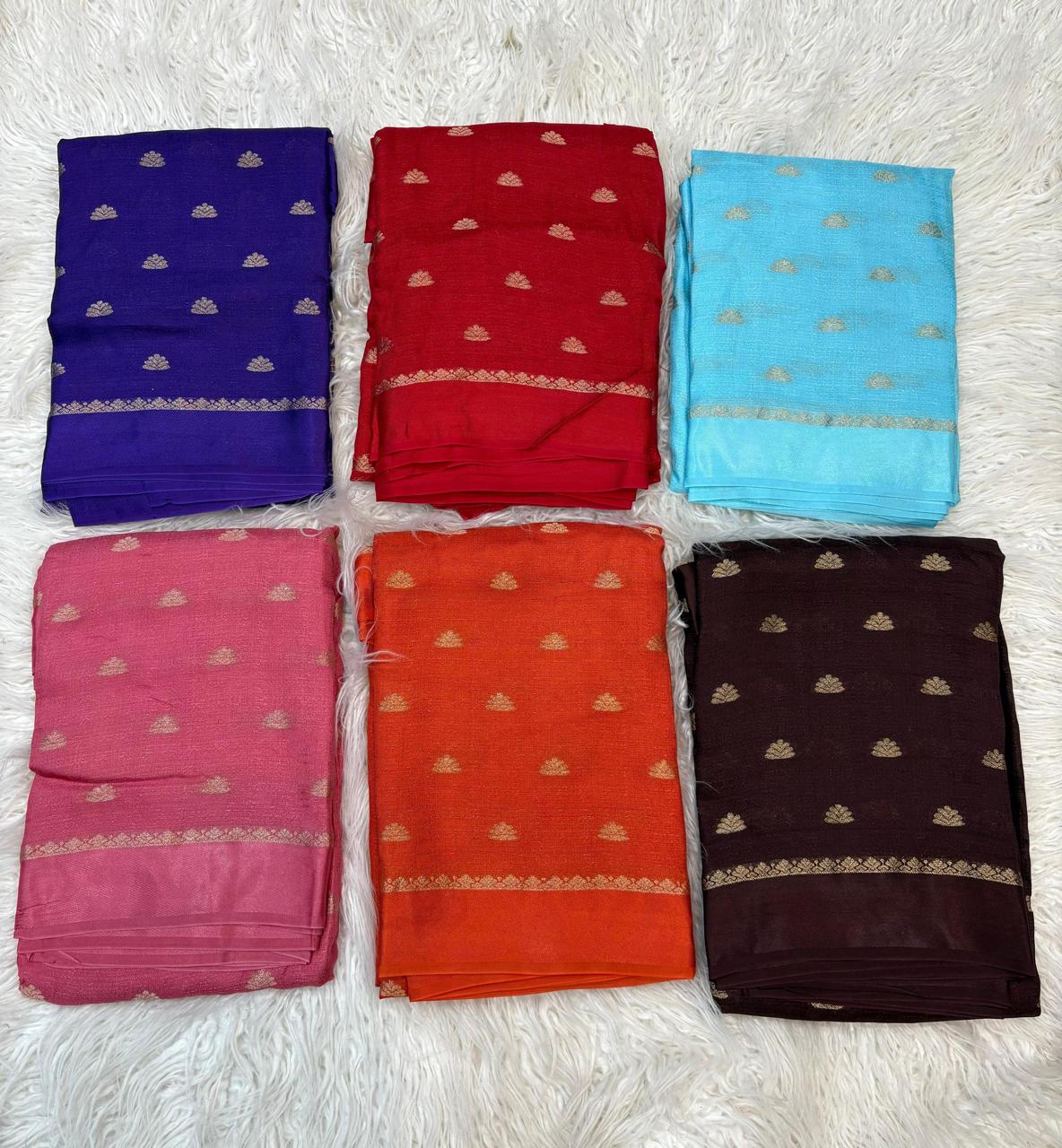 Viscose kadhi Crepe Saree with small floral motifs in all trendy colours