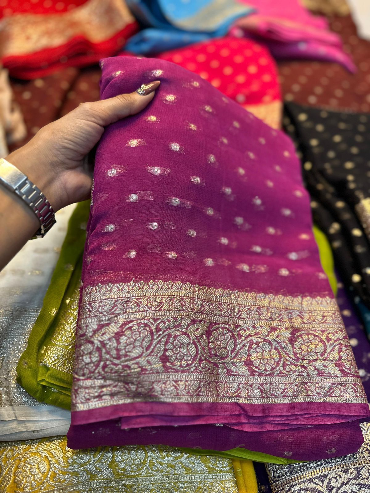 Viscose Georgette Sarees with thousand buttas