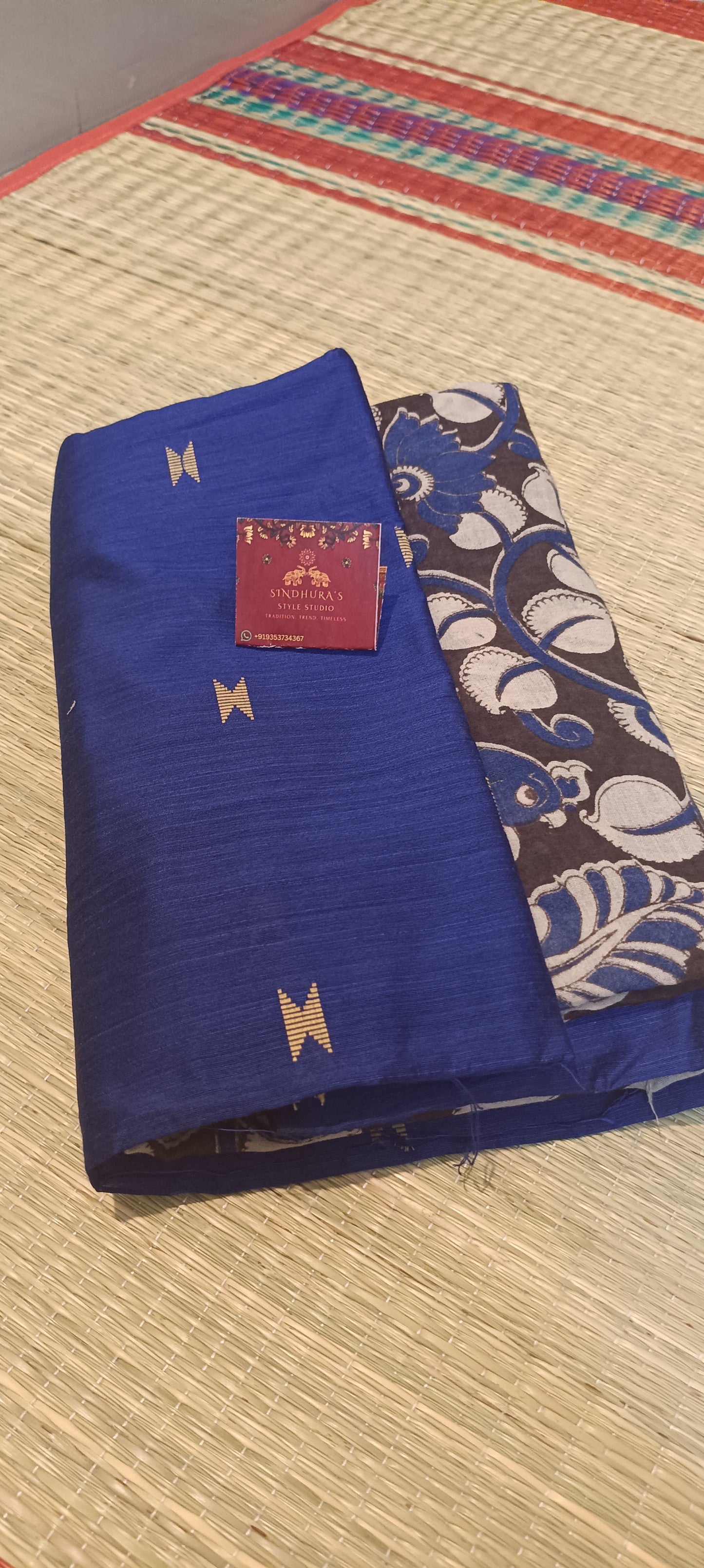 3 piece Raw silk dress material with kalamkari duppata