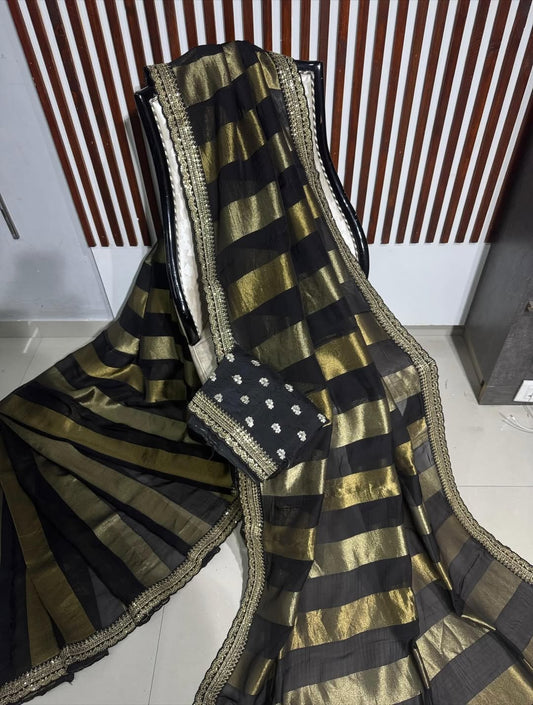 Tissue silk saree with Silver and golden zari weaving