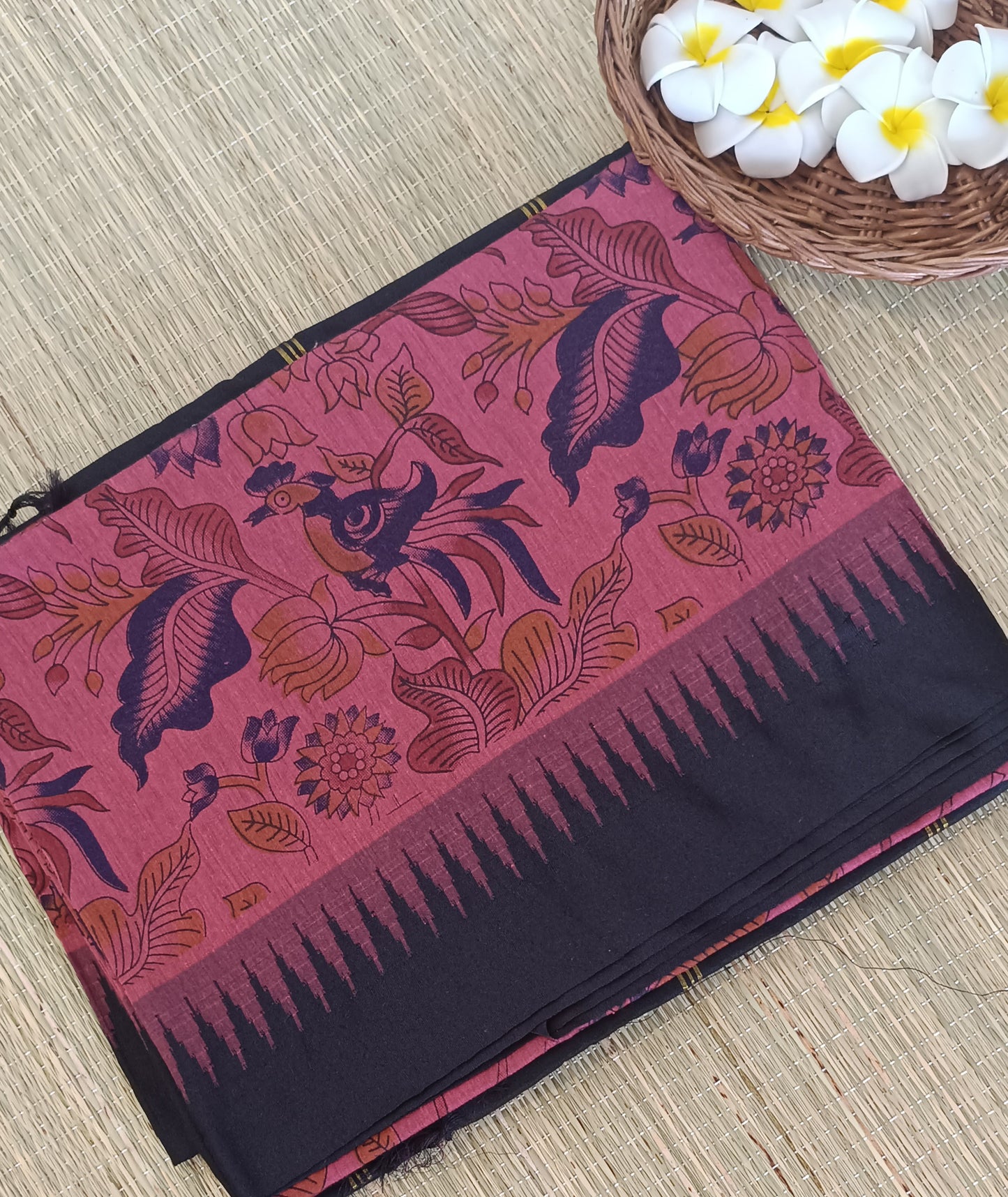 Printed Cotton silk saree with temple border