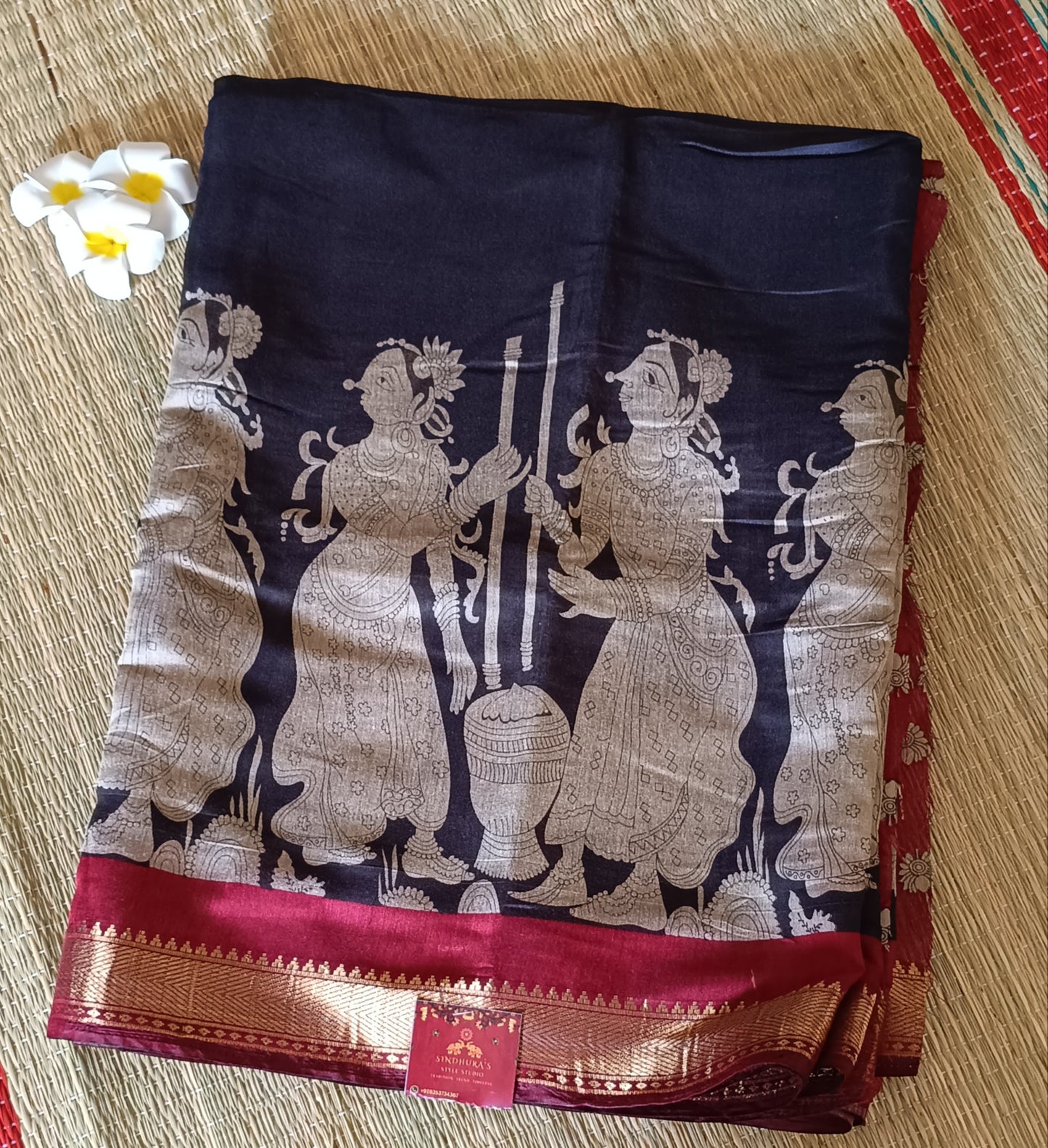 Semi Mangalagiri cotton saree with kalamkari prints