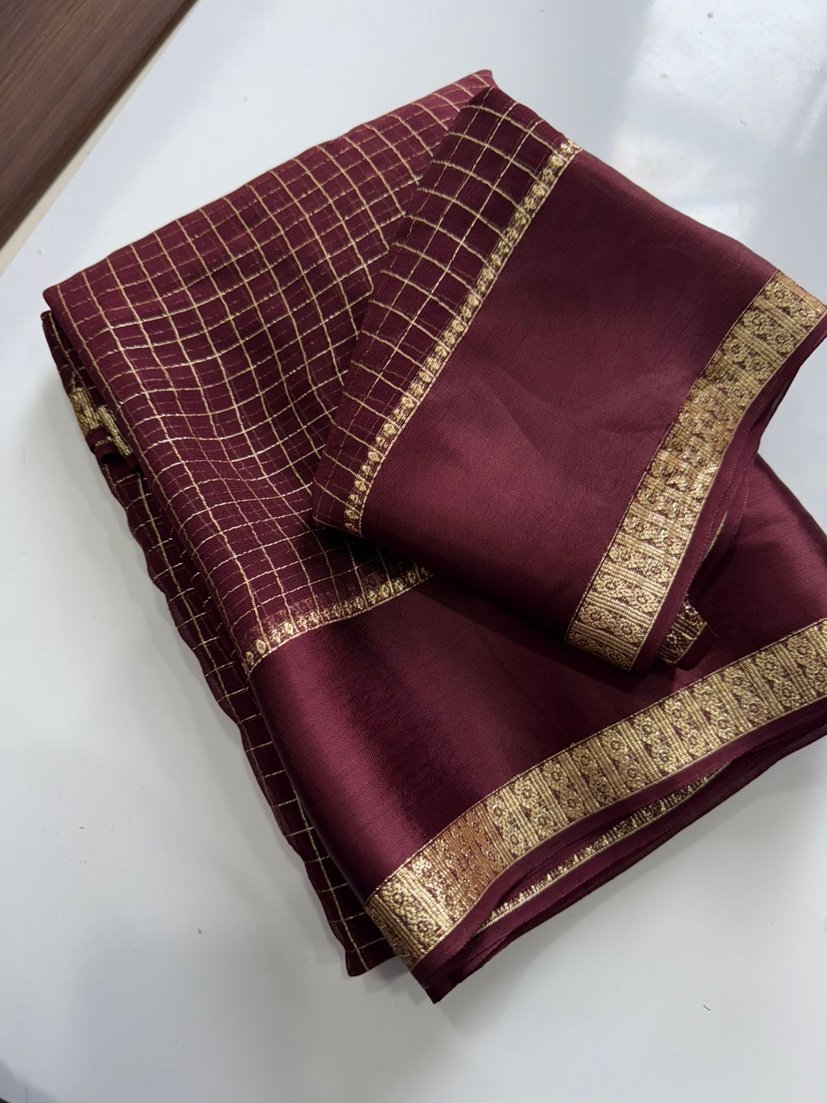 Pure Viscose Georgette Sarees with satin border all over chex