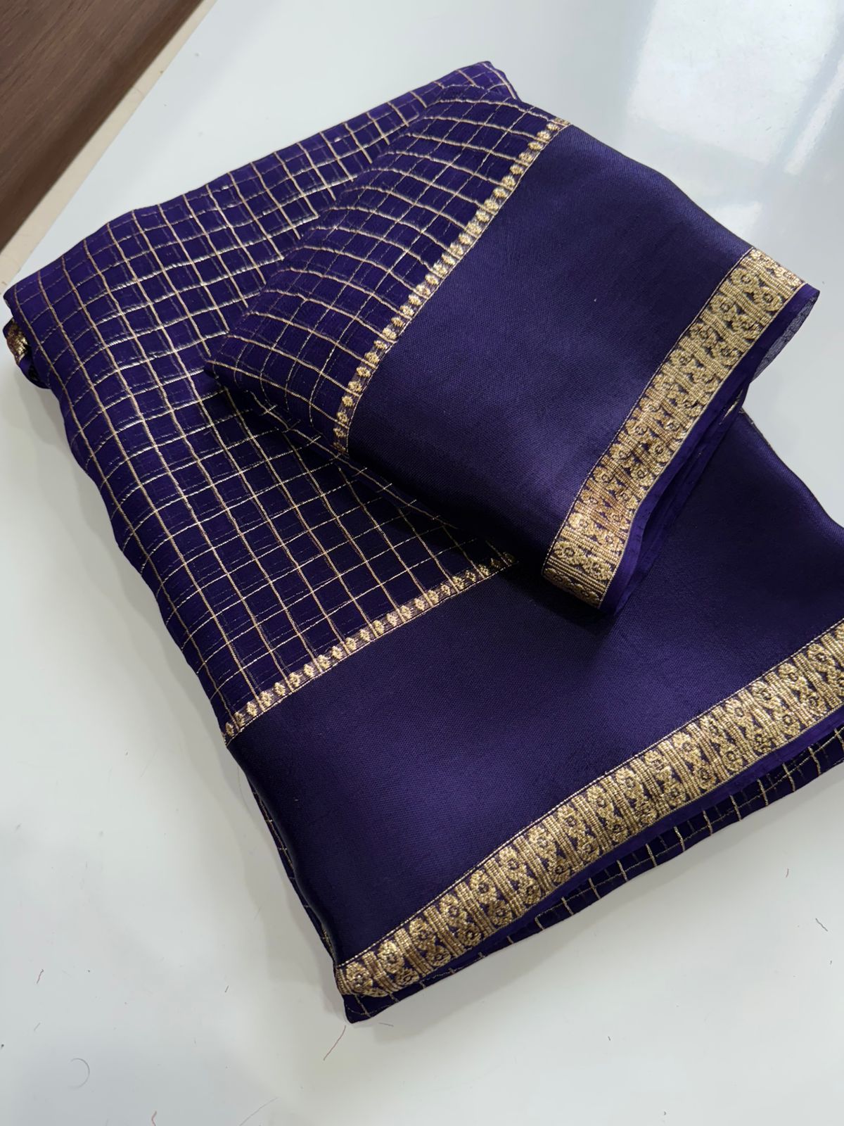 Pure Viscose Georgette Sarees with satin border all over chex