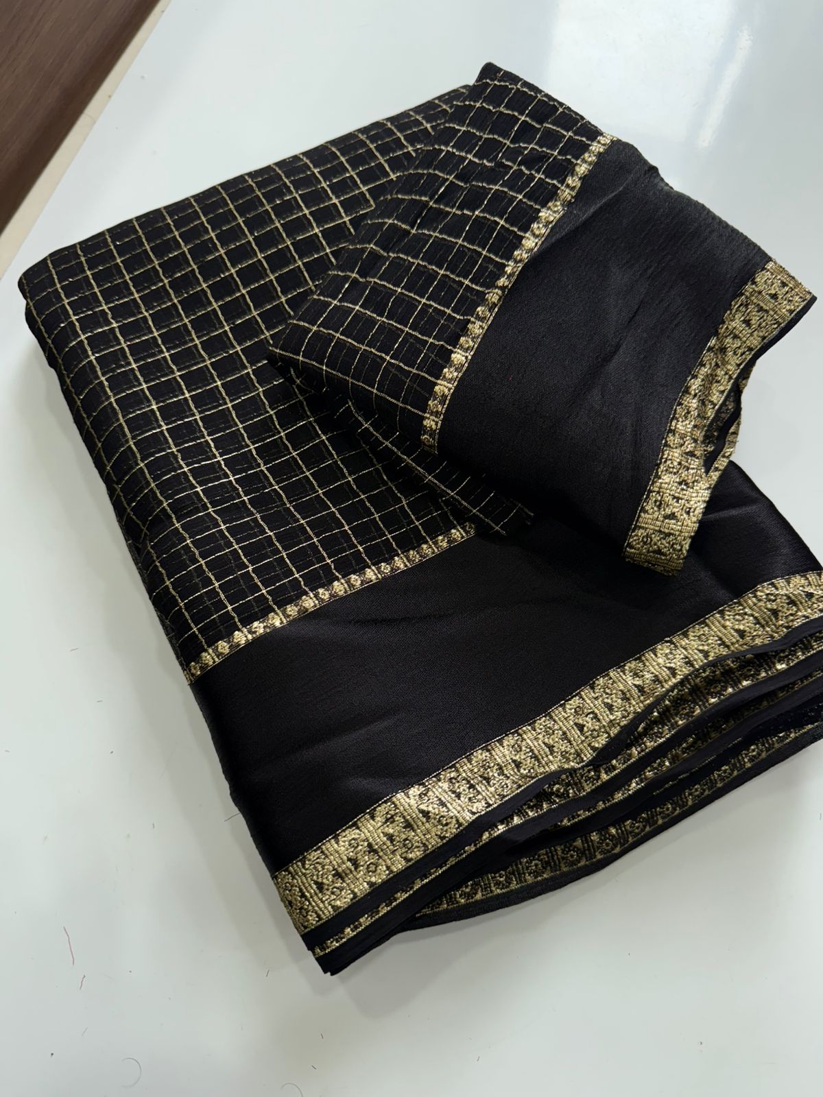 Pure Viscose Georgette Sarees with satin border all over chex