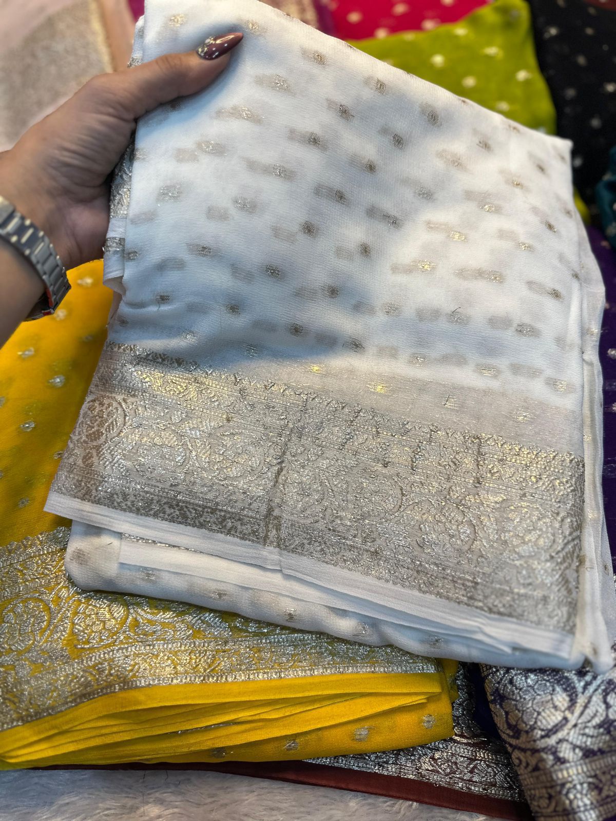 Viscose Georgette Sarees with thousand buttas