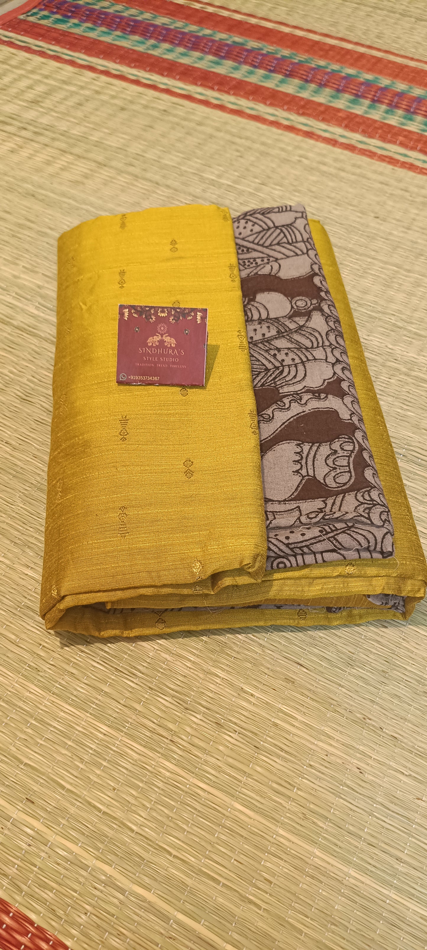3 piece Raw silk dress material with kalamkari duppata