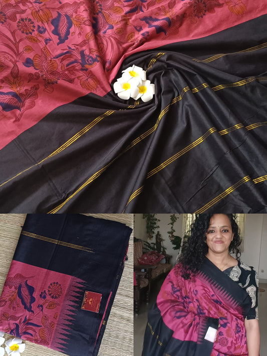 Printed Cotton silk saree with temple border