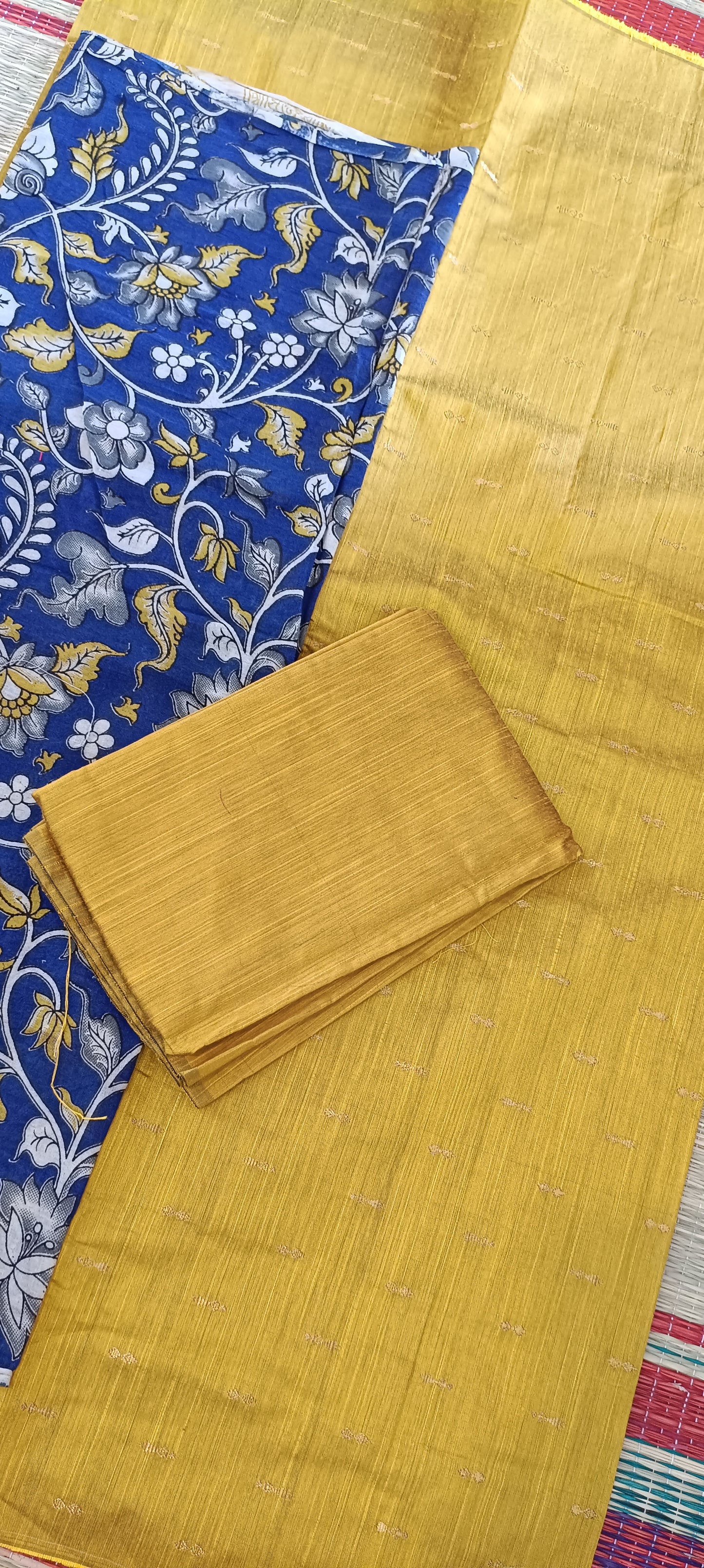 3 piece Raw silk dress material with kalamkari duppata