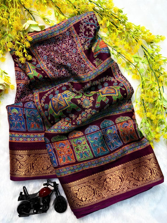 Soft marsh mellow saree with kashmir prints