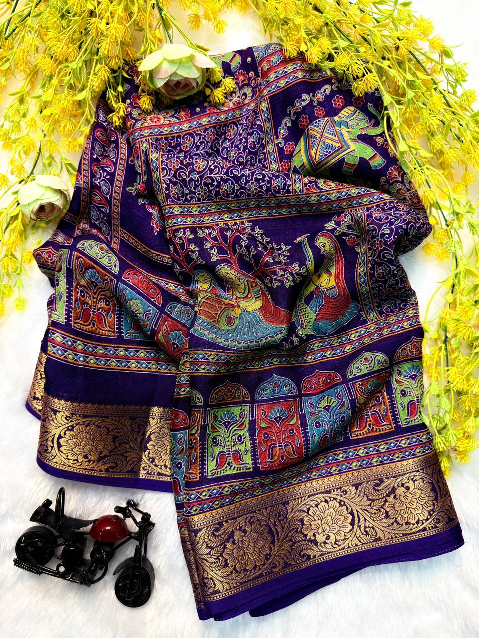 Soft marsh mellow saree with kashmir prints