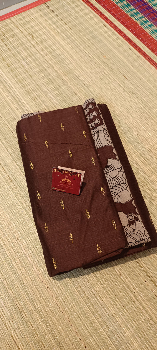 3 piece Raw silk dress material with kalamkari duppata