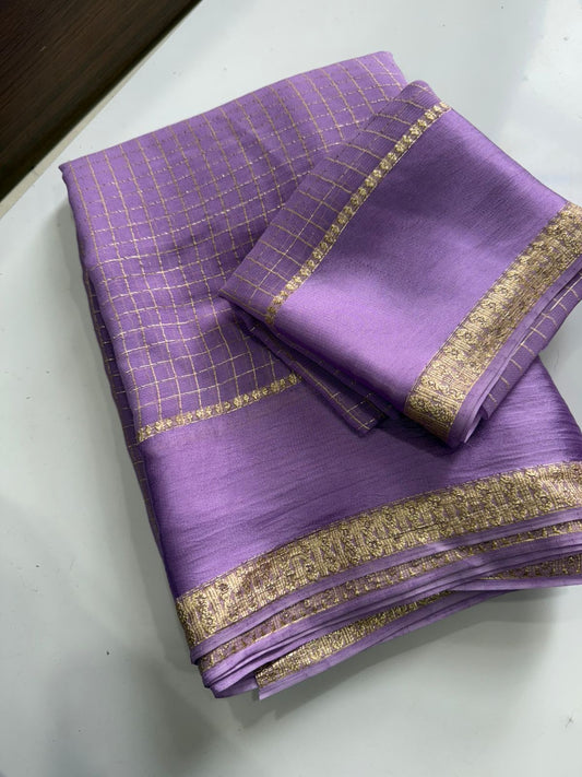 Pure Viscose Georgette Sarees with satin border all over chex