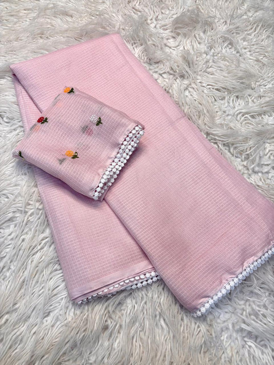 Kota doriya saree with small flowers embroidery