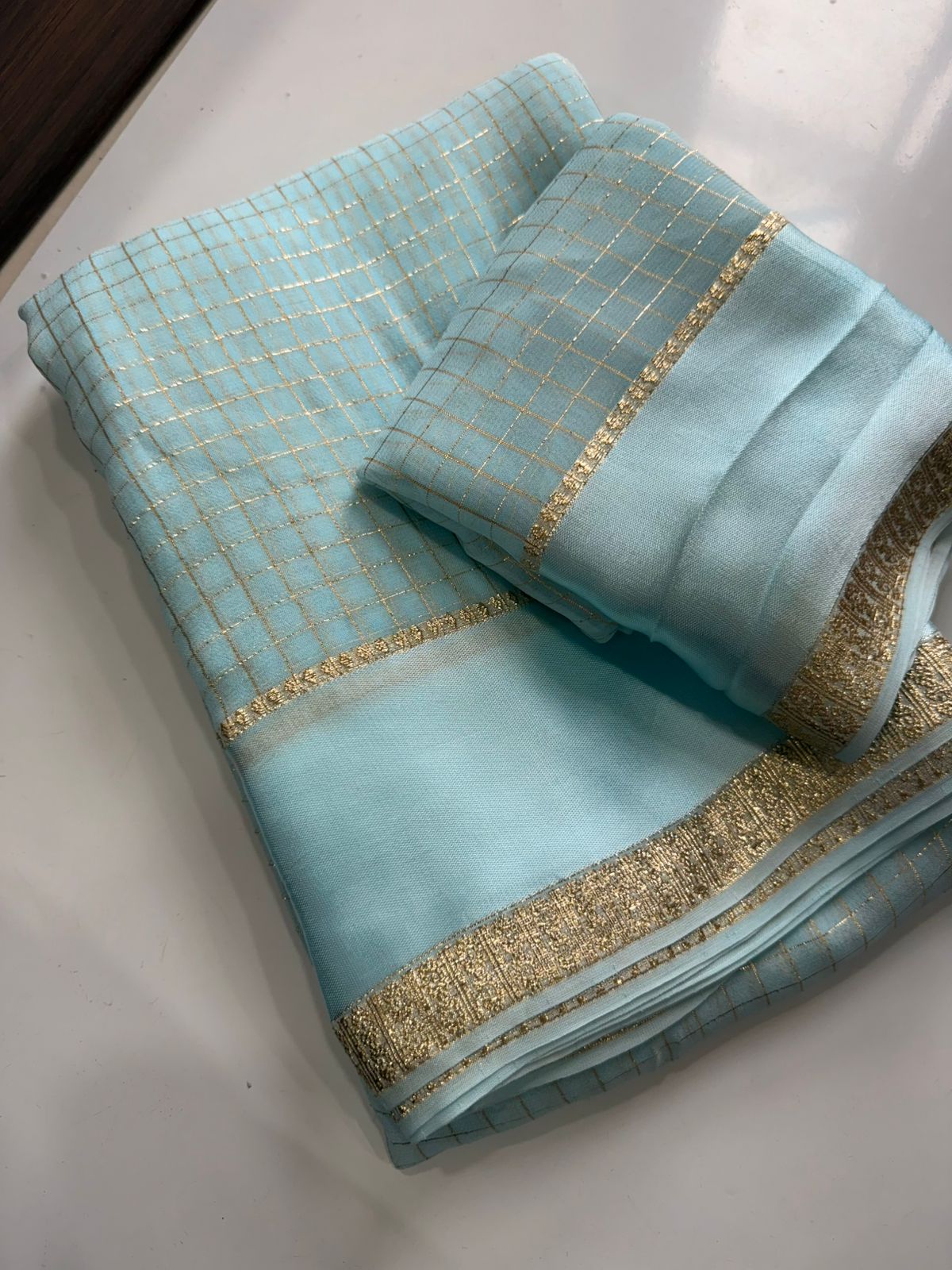 Pure Viscose Georgette Sarees with satin border all over chex