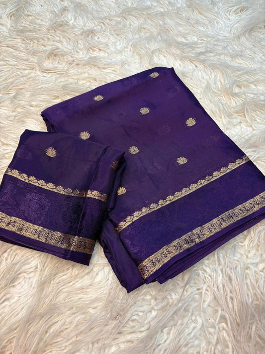 Viscose chinnon saree with satin border