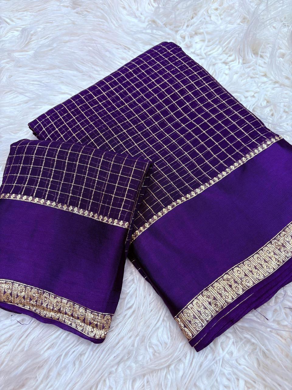 Pure Viscose Georgette Sarees with satin border all over chex