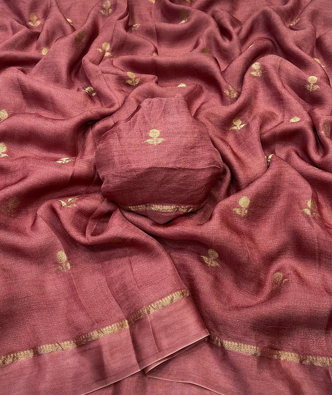 Viscose kadhi Crepe Saree with leaf motifs in all trendy colours
