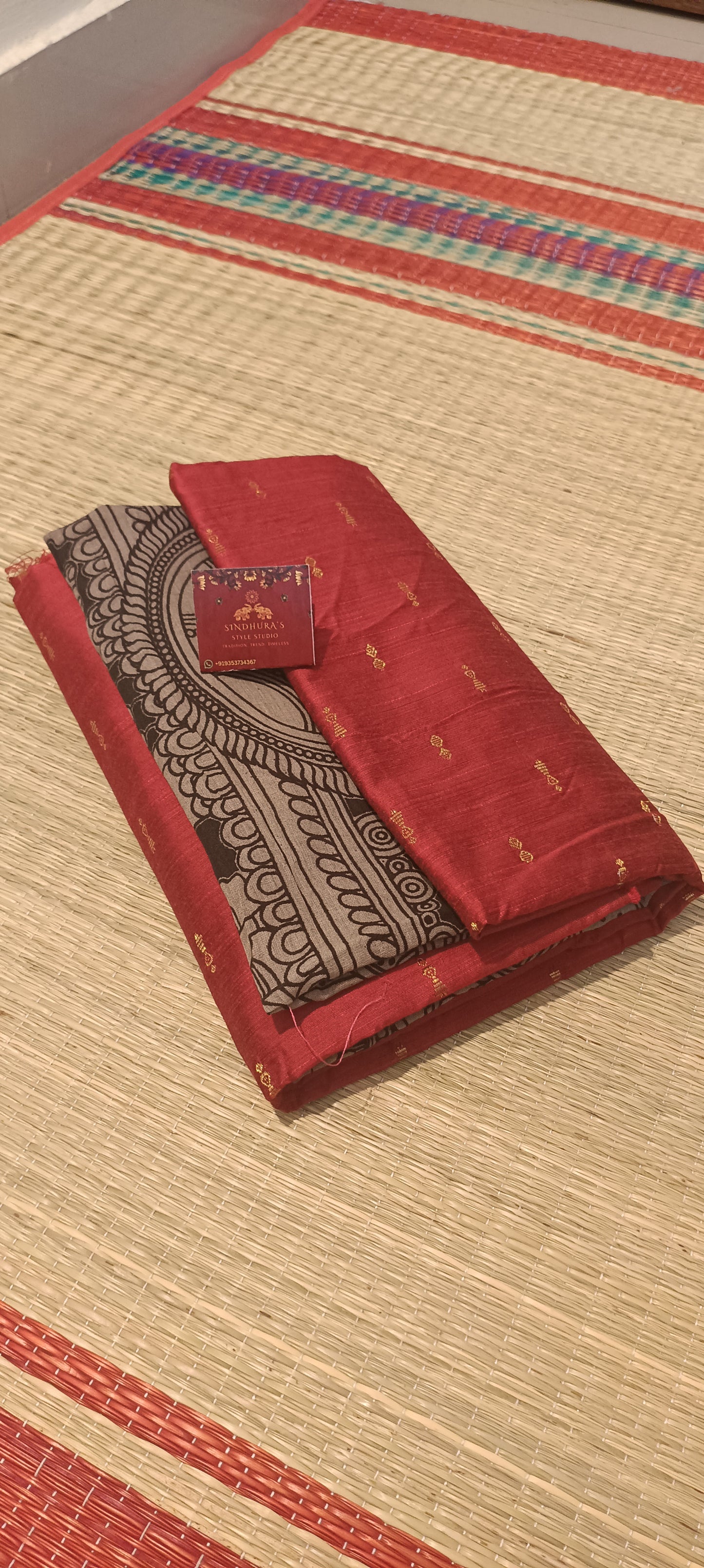 3 piece Raw silk dress material with kalamkari duppata