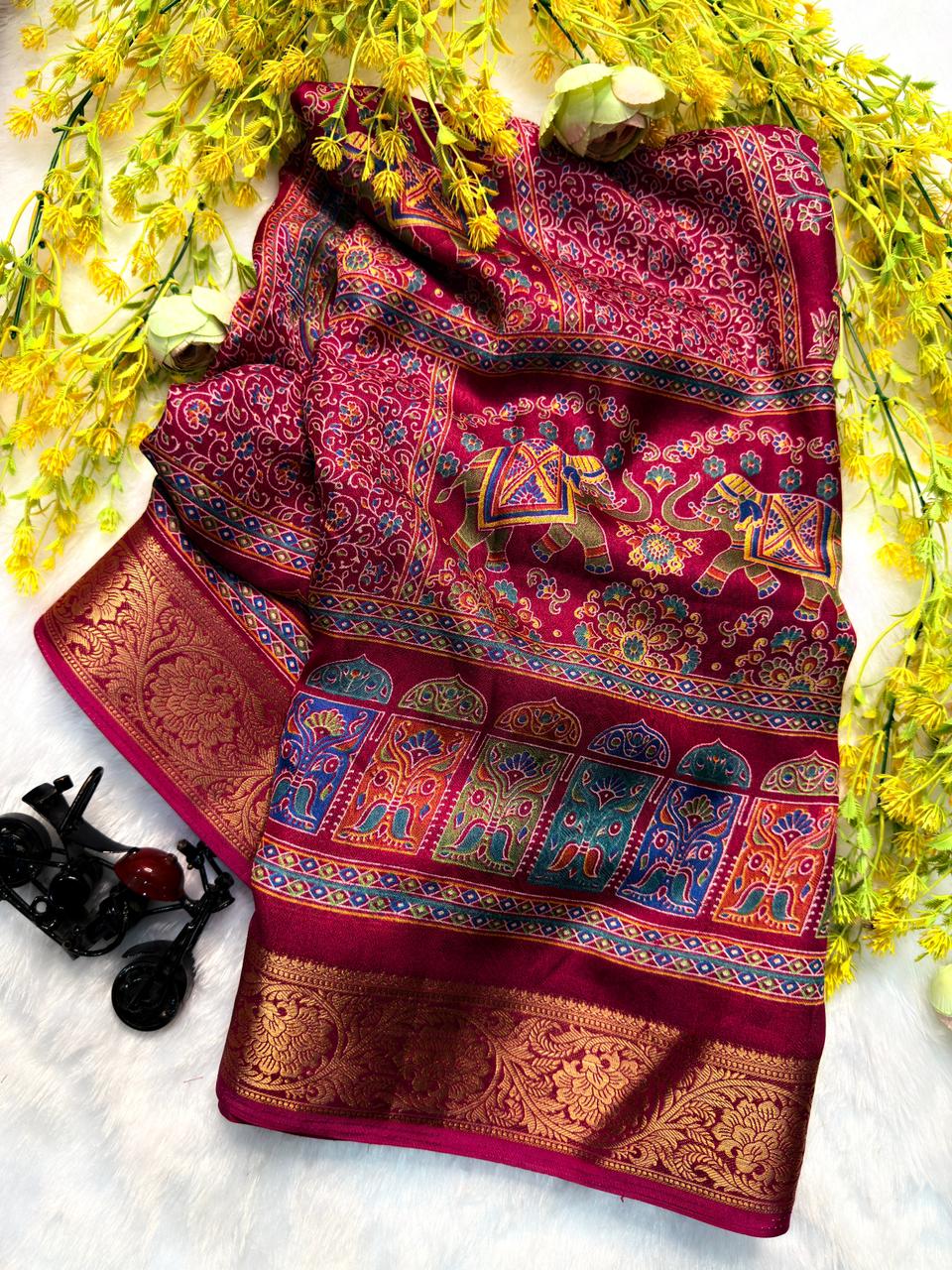 Soft marsh mellow saree with kashmir prints