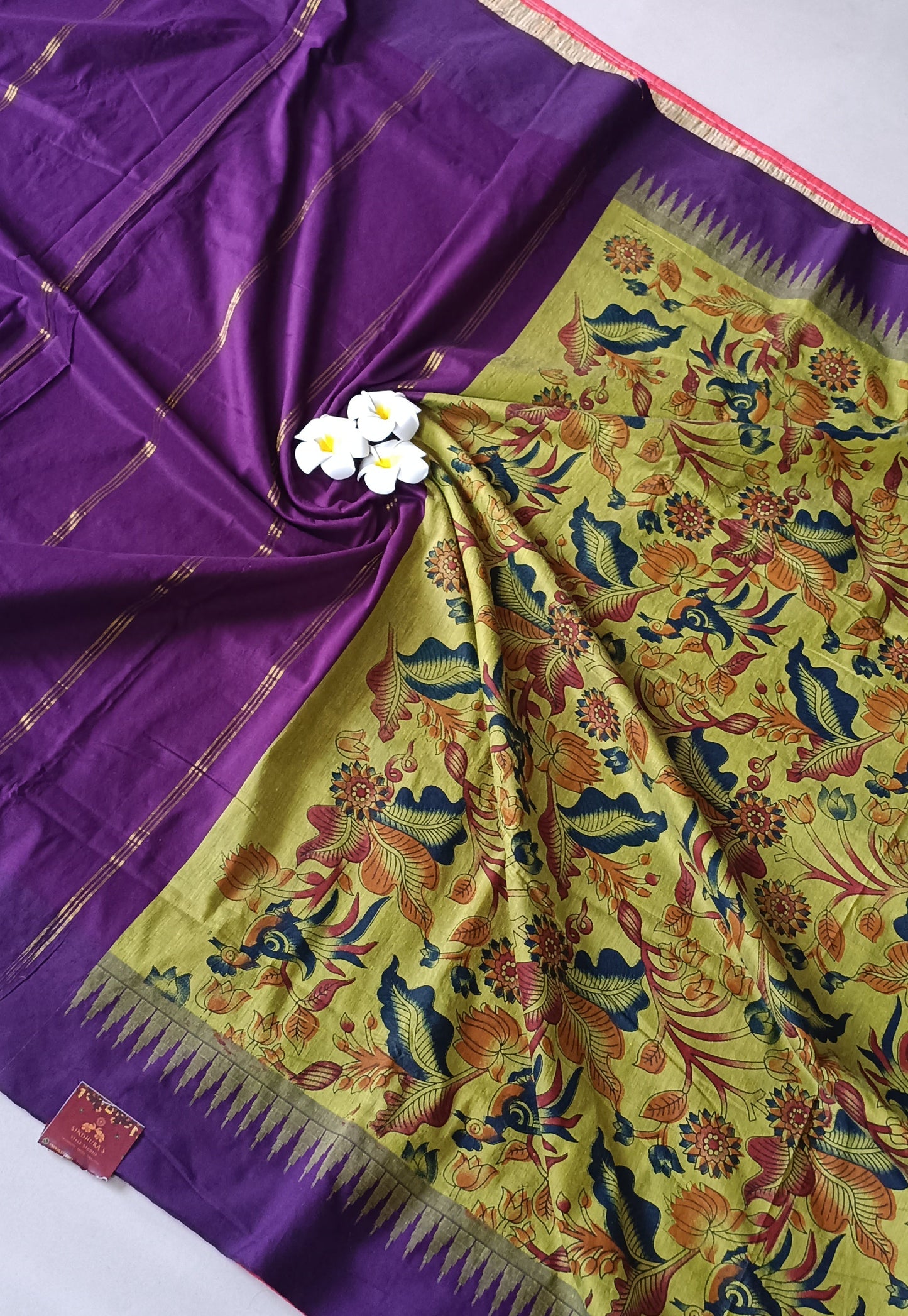 Printed Cotton silk saree with temple border