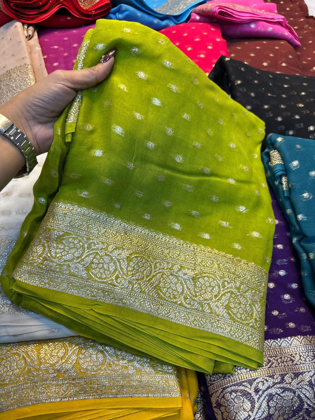 Viscose Georgette Sarees with thousand buttas