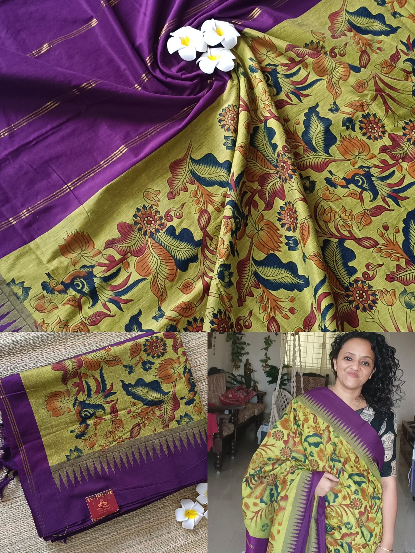 Printed Cotton silk saree with temple border