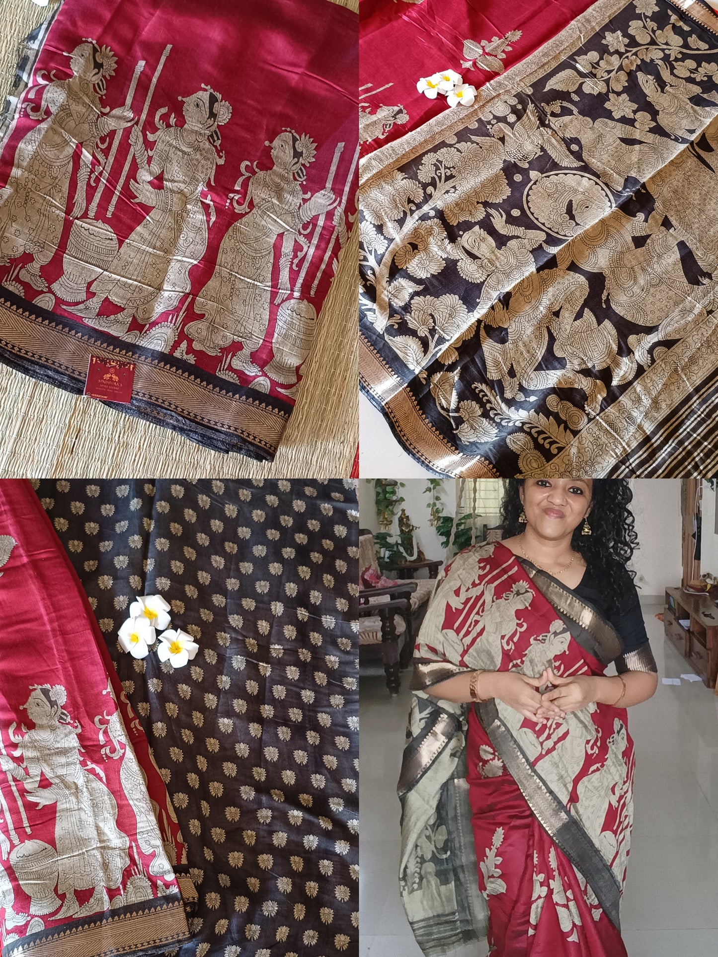 Semi Mangalagiri cotton saree with kalamkari prints