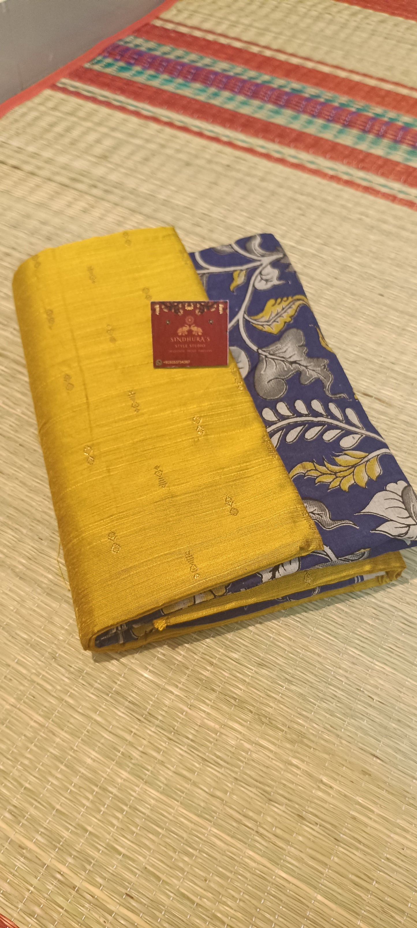 3 piece Raw silk dress material with kalamkari duppata