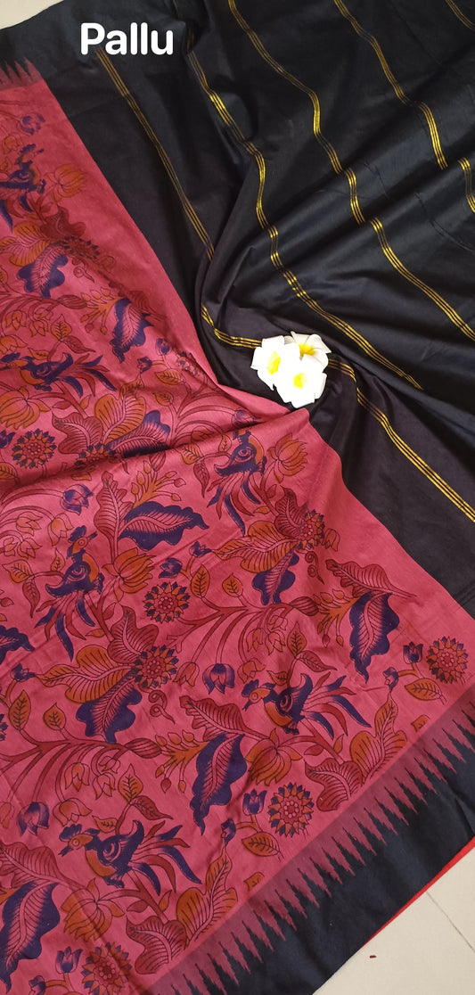 Printed Cotton silk saree with temple border