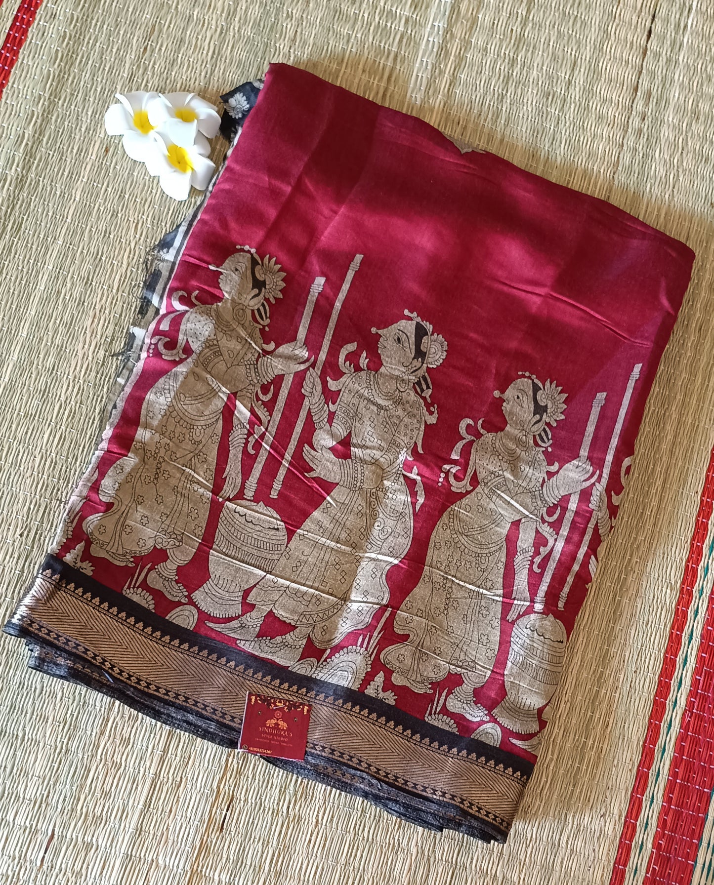 Semi Mangalagiri cotton saree with kalamkari prints