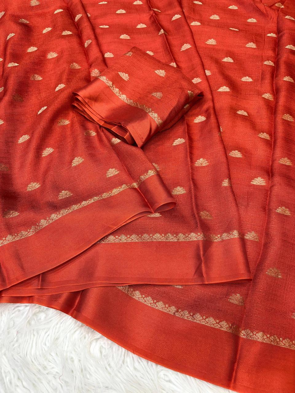 Viscose kadhi Crepe Saree with small floral motifs in all trendy colours