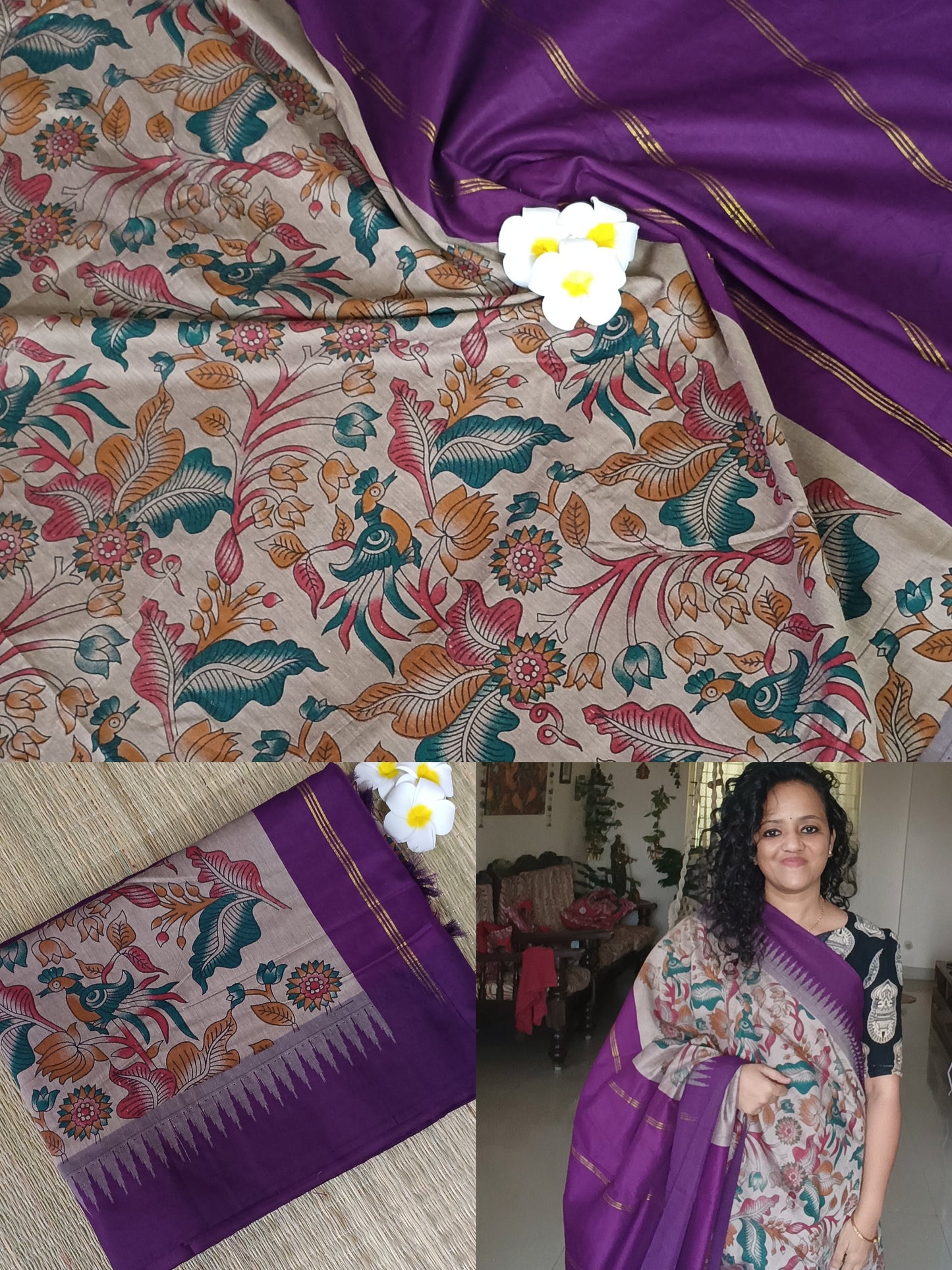 Printed Cotton silk saree with temple border