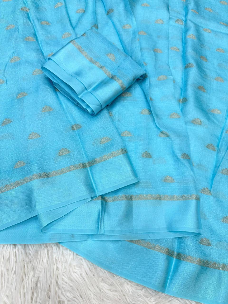 Viscose kadhi Crepe Saree with small floral motifs in all trendy colours