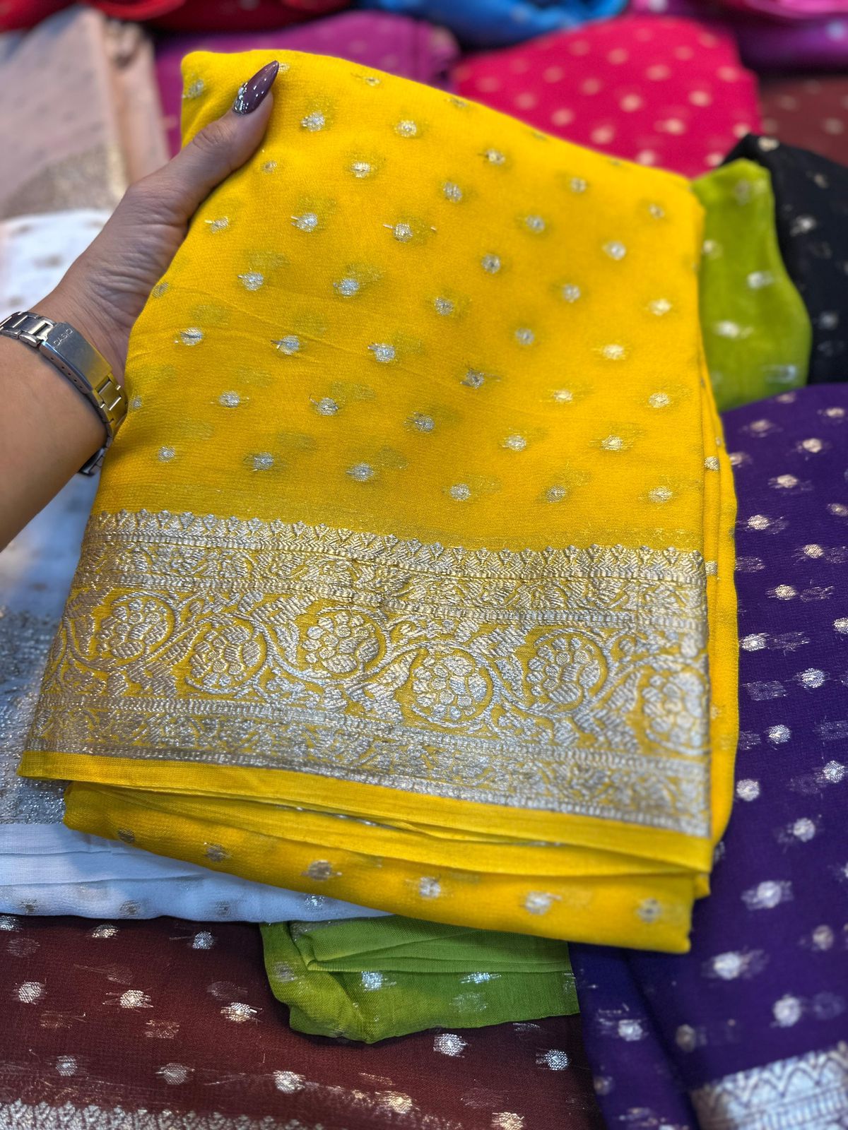 Viscose Georgette Sarees with thousand buttas
