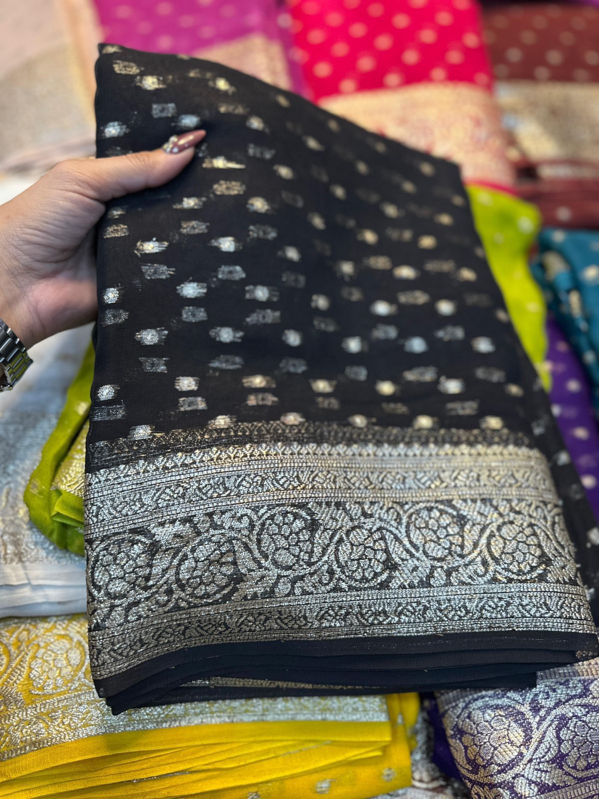 Viscose Georgette Sarees with thousand buttas