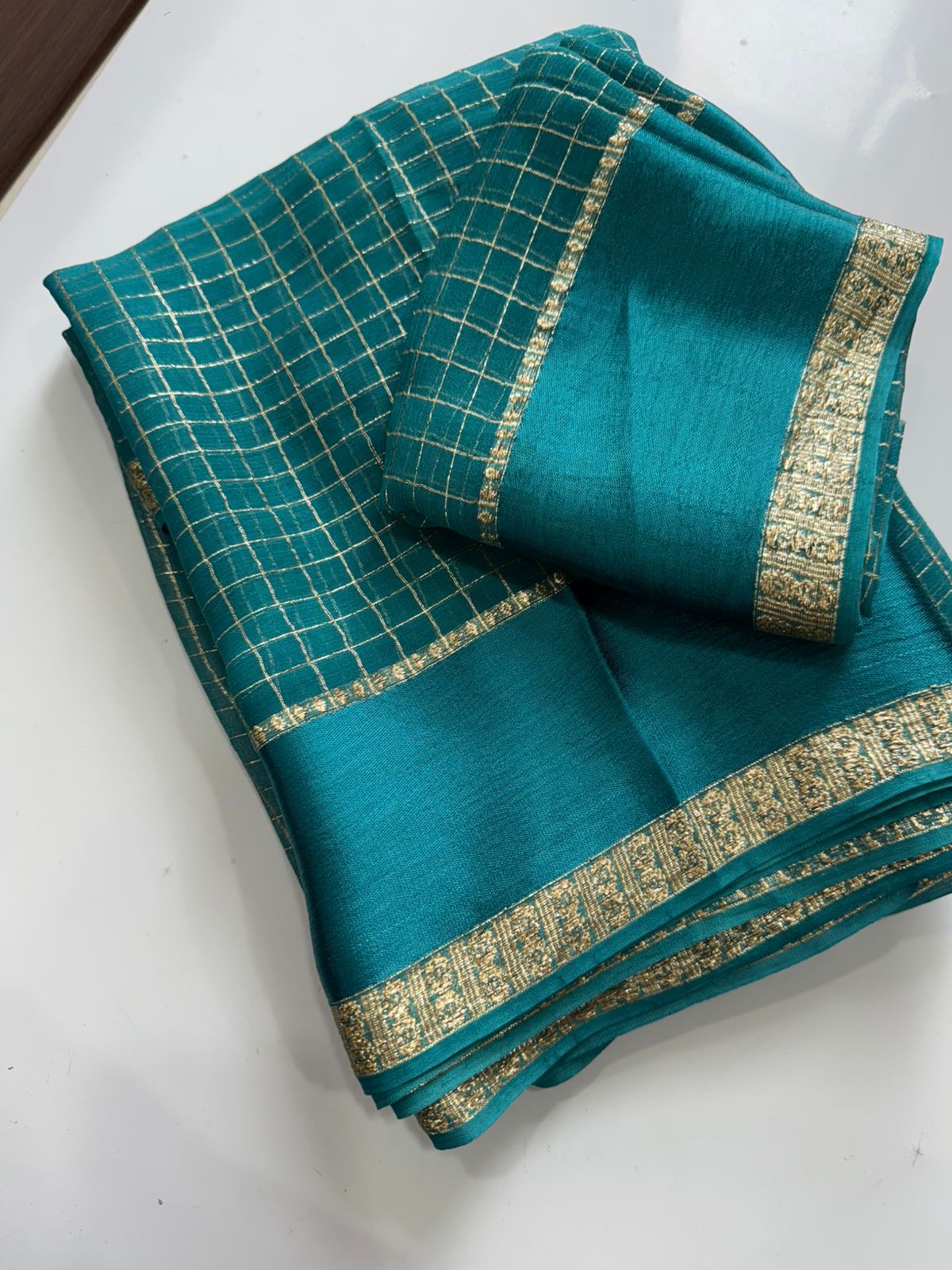 Pure Viscose Georgette Sarees with satin border all over chex
