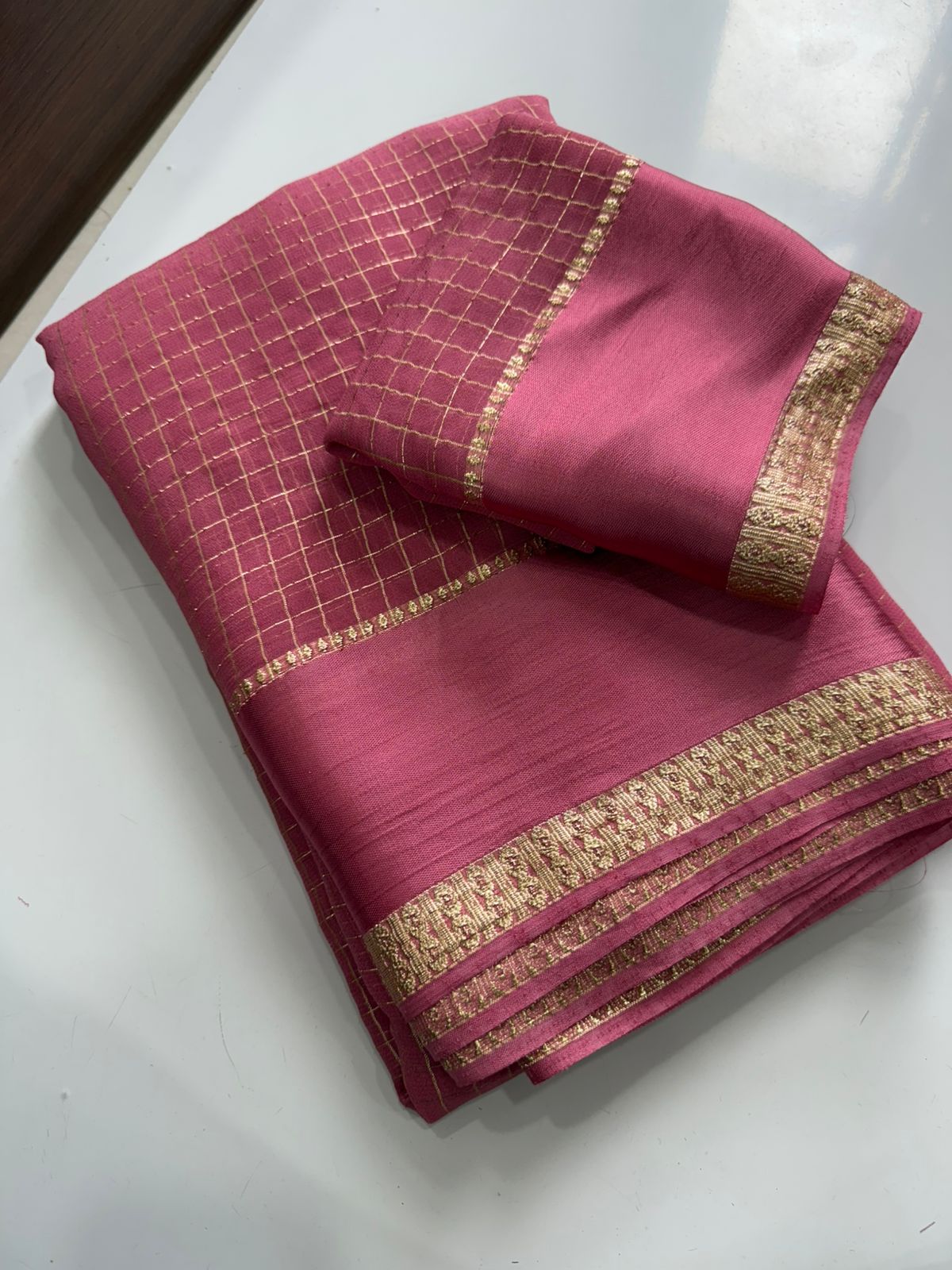Pure Viscose Georgette Sarees with satin border all over chex
