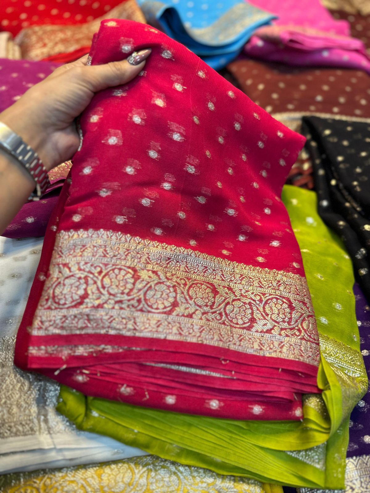 Viscose Georgette Sarees with thousand buttas