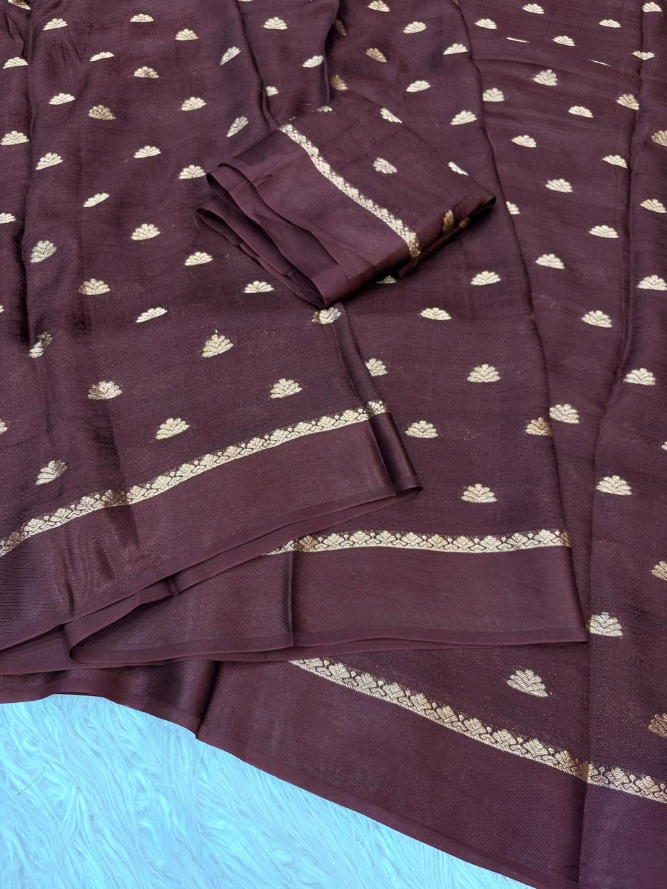 Viscose kadhi Crepe Saree with small floral motifs in all trendy colours