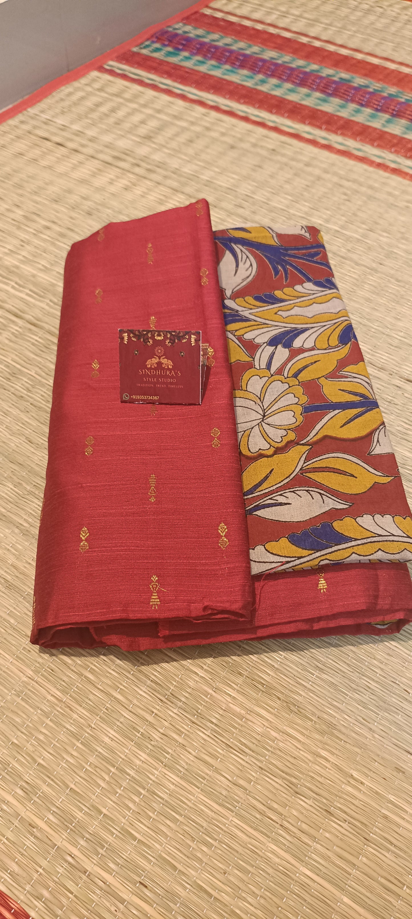 3 piece Raw silk dress material with kalamkari duppata