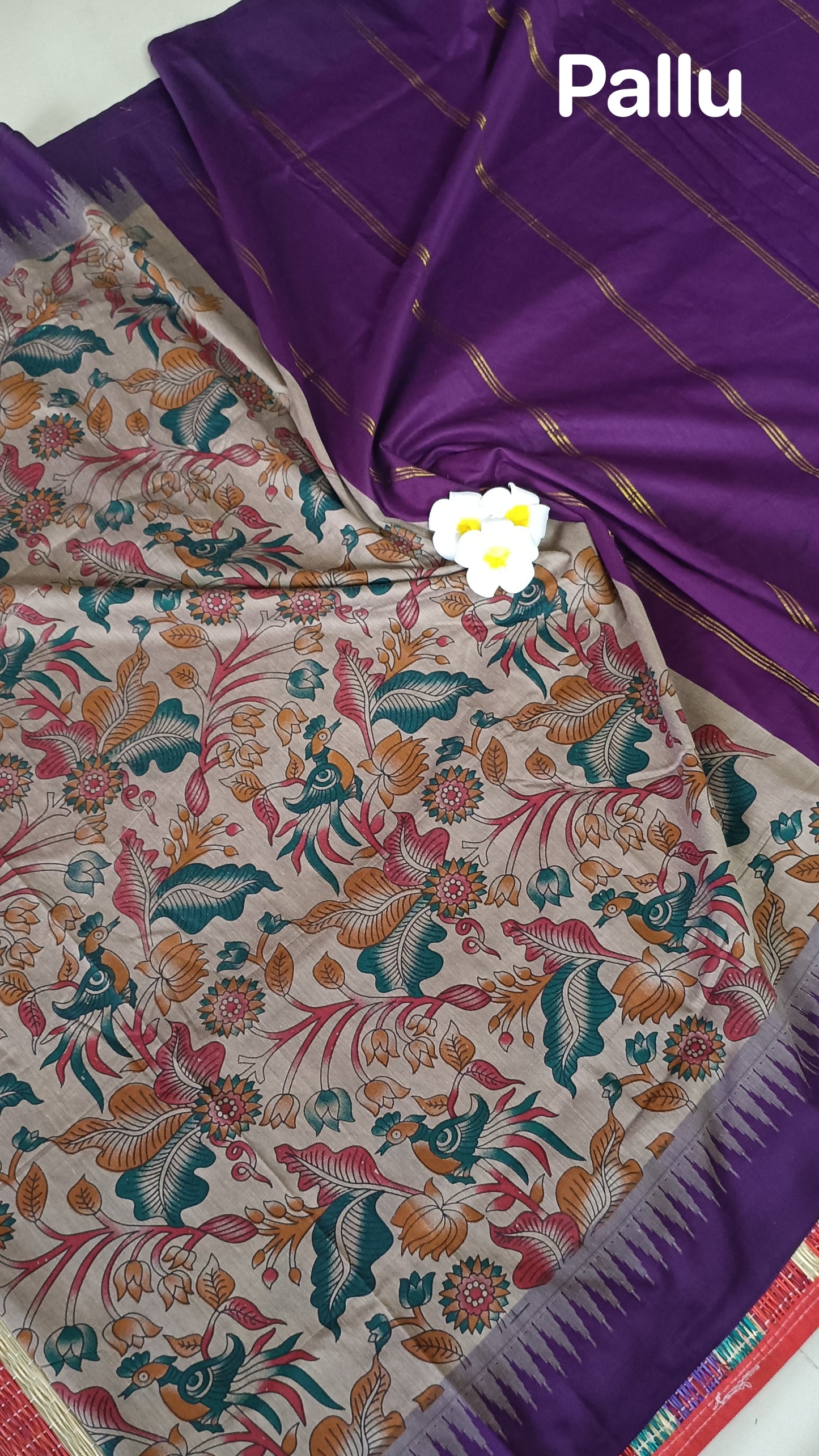 Printed Cotton silk saree with temple border