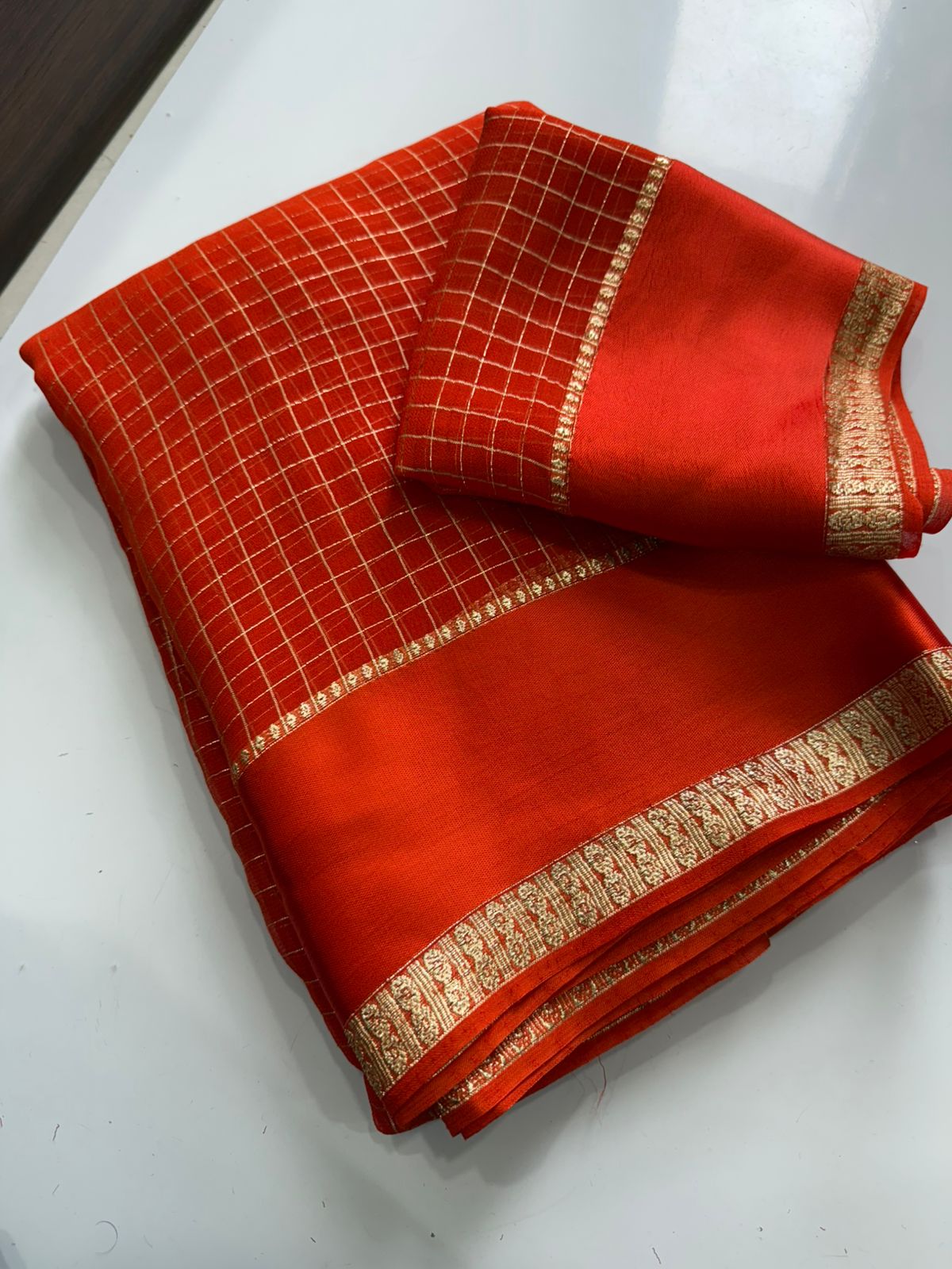 Pure Viscose Georgette Sarees with satin border all over chex