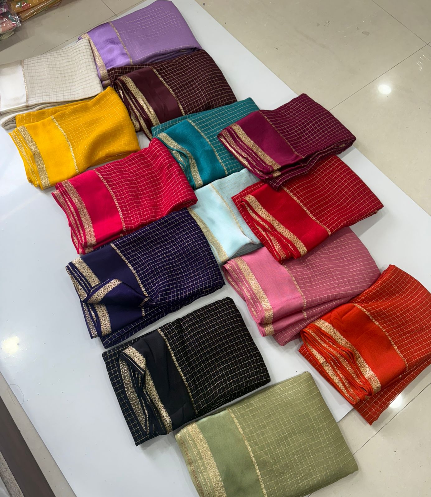 Pure Viscose Georgette Sarees with satin border all over chex