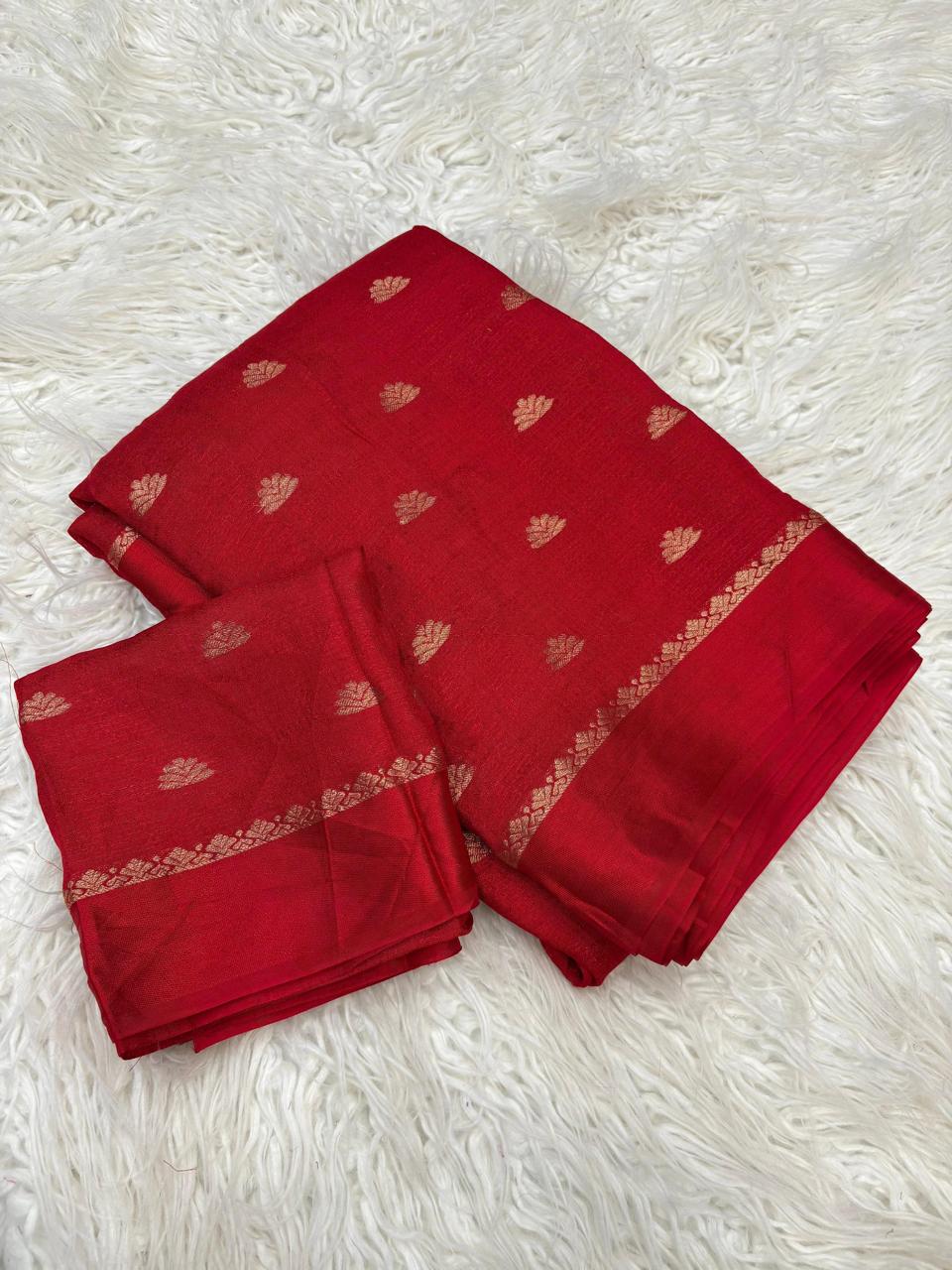 Viscose kadhi Crepe Saree with small floral motifs in all trendy colours