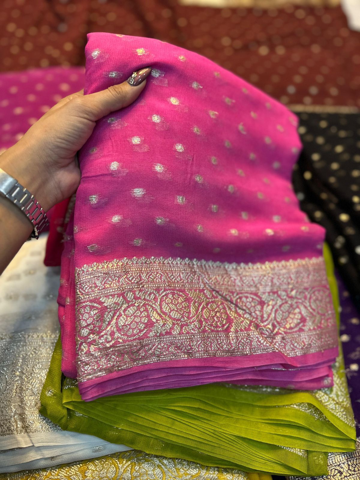 Viscose Georgette Sarees with thousand buttas