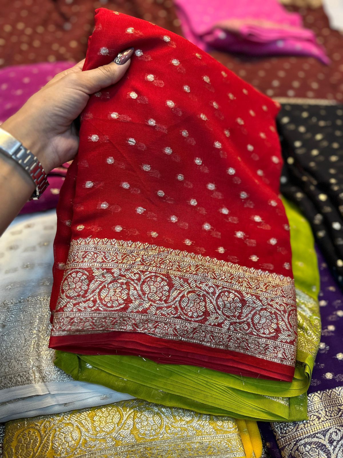 Viscose Georgette Sarees with thousand buttas